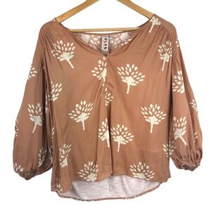 Anthropologie DOLAN Left Coast Alvia Peasant Top M Rust Ballon Sleeve Tree Print